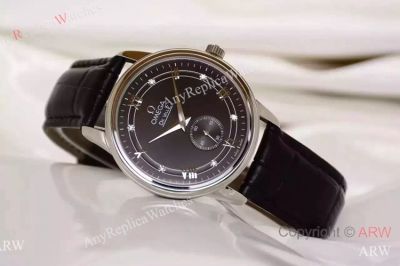 Replica Omega De Ville Stainless Steel Black Leather Omega Replica Watch